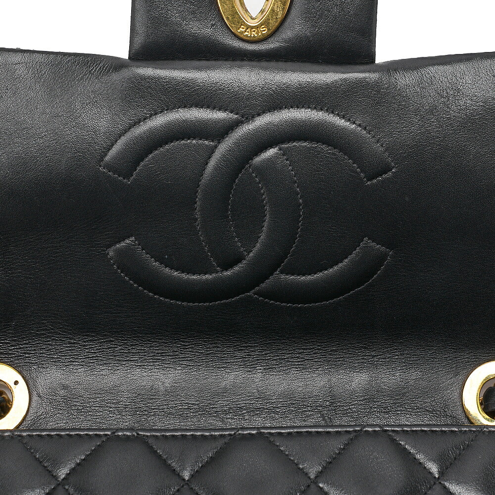 CHANEL Chain Shoulder Bag Deka Matelasse 34cm Single Flap Lambskin Black Gold-Tone Hardware, Pre-Owned