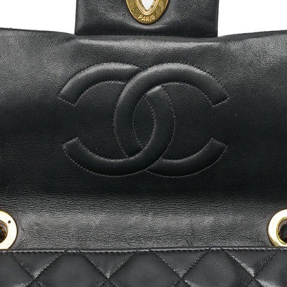 CHANEL Chain Shoulder Bag Deka Matelasse 34cm Single Flap Lambskin Black Gold-Tone Hardware, Pre-Owned