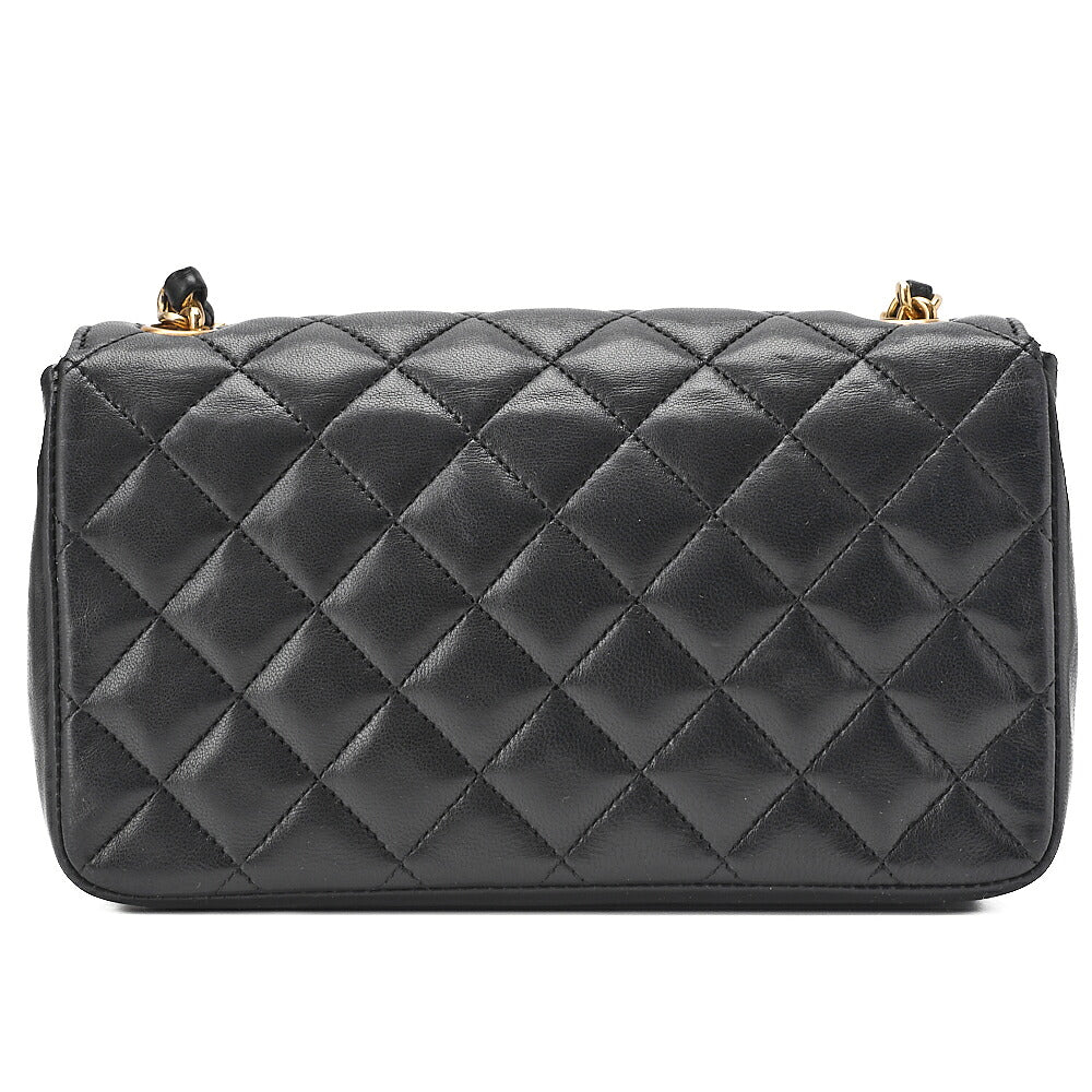 CHANEL Lambskin Mini Matelasse 18cm Single Flap Turn Lock Chain Shoulder Black Gold-Tone Hardware, Pre-Owned