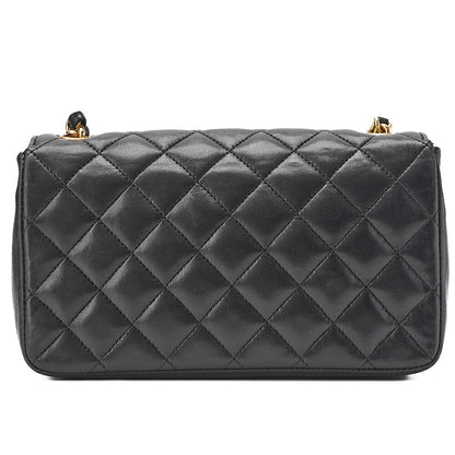 CHANEL Lambskin Mini Matelasse 18cm Single Flap Turn Lock Chain Shoulder Black Gold-Tone Hardware, Pre-Owned