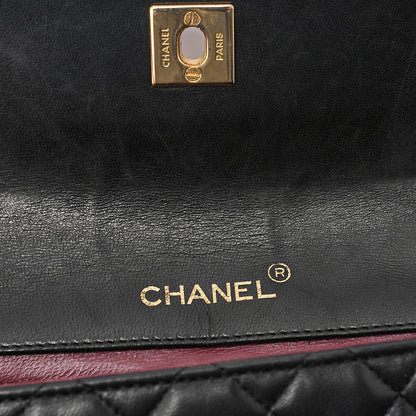 CHANEL Lambskin Mini Matelasse 18cm Single Flap Turn Lock Chain Shoulder Black Gold-Tone Hardware, Pre-Owned