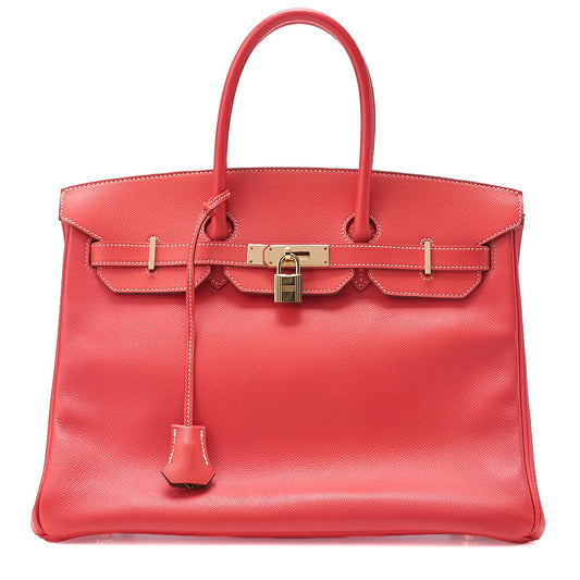 Hermes Birkin 35 Handbag Epson Rose Jaipool x Gold Gold-Tone Hardware, Pre-Owned
