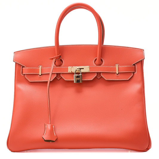 Hermes Birkin 35 Handbag Epson Rose Jaipool x Gold Gold-Tone Hardware, Pre-Owned