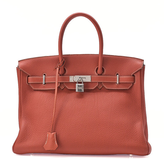 Hermes Hermes Birkin 35 Taurillon Clemence Handbag Sanguine Silver-Tone Hardware, Pre-Owned
