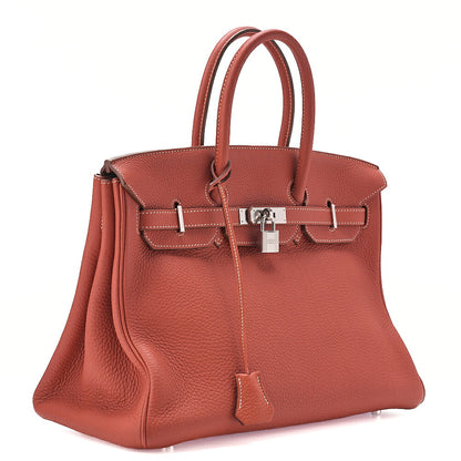 Hermes Hermes Birkin 35 Taurillon Clemence Handbag Sanguine Silver-Tone Hardware, Pre-Owned