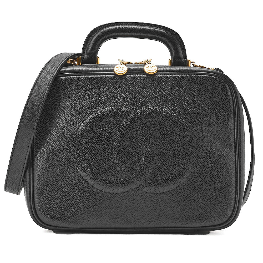 CHANEL Shoulder Bag Coco Mark Vanity 2-way Caviar Skin Black Gold-Tone Hardware, Pre-Owned