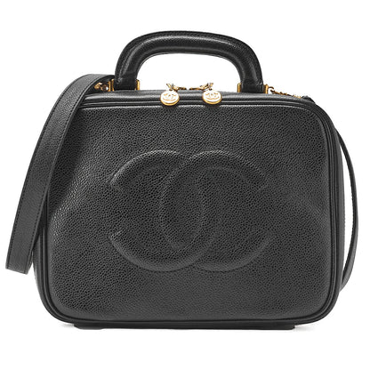 CHANEL Shoulder Bag Coco Mark Vanity 2-way Caviar Skin Black Gold-Tone Hardware, Pre-Owned