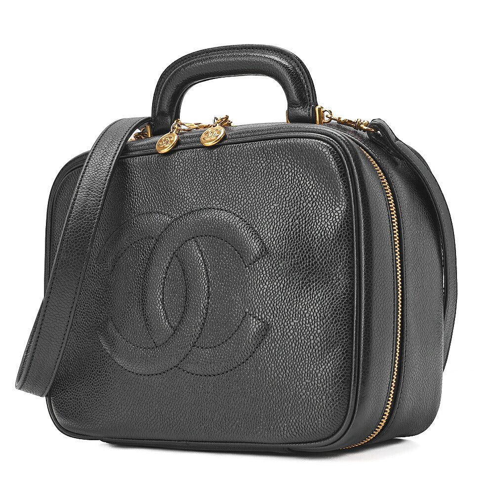 CHANEL Shoulder Bag Coco Mark Vanity 2-way Caviar Skin Black Gold-Tone Hardware, Pre-Owned