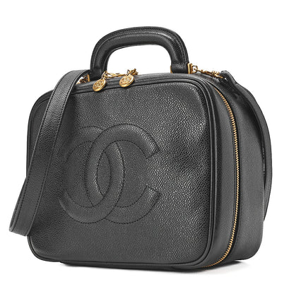 CHANEL Shoulder Bag Coco Mark Vanity 2-way Caviar Skin Black Gold-Tone Hardware, Pre-Owned