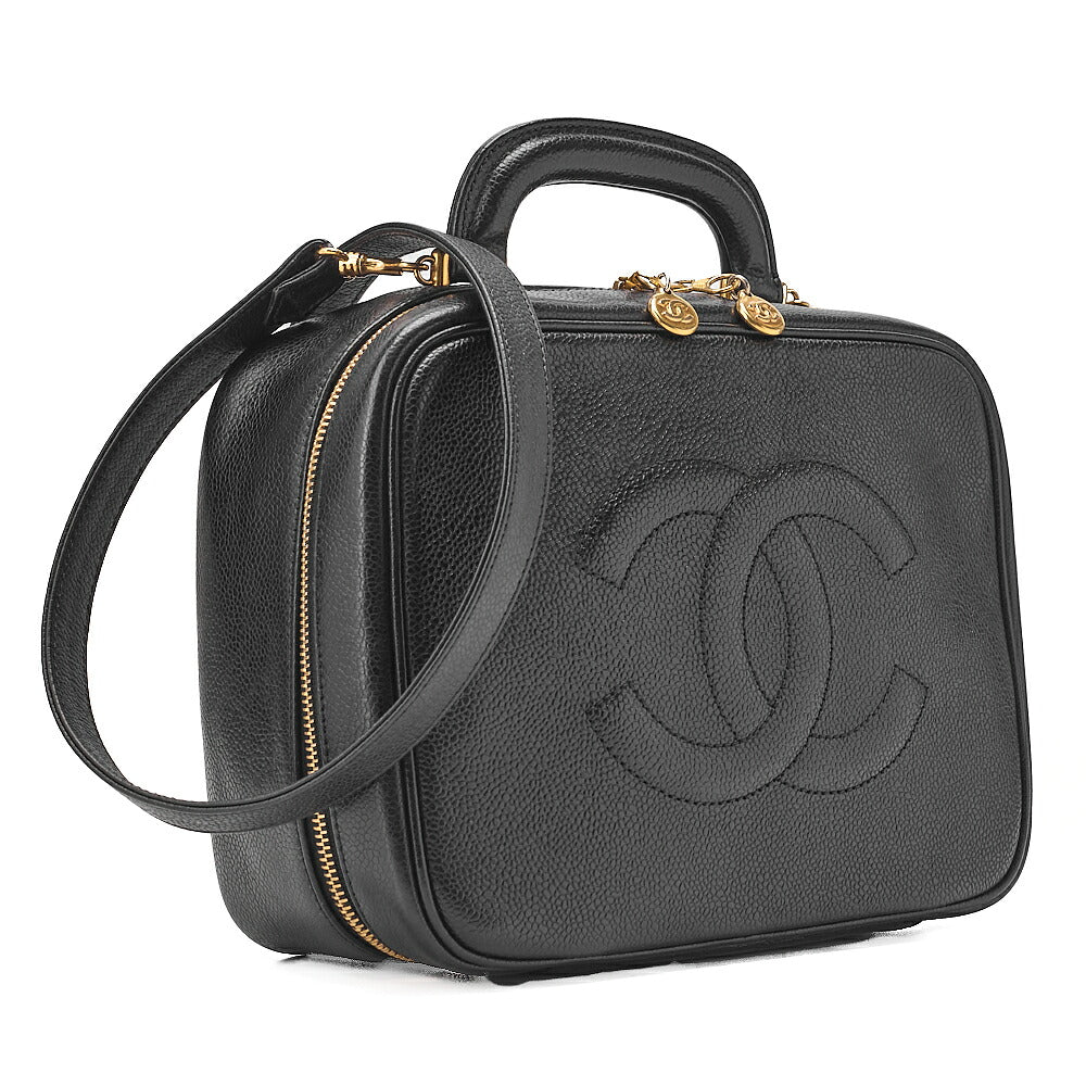 CHANEL Shoulder Bag Coco Mark Vanity 2-way Caviar Skin Black Gold-Tone Hardware, Pre-Owned