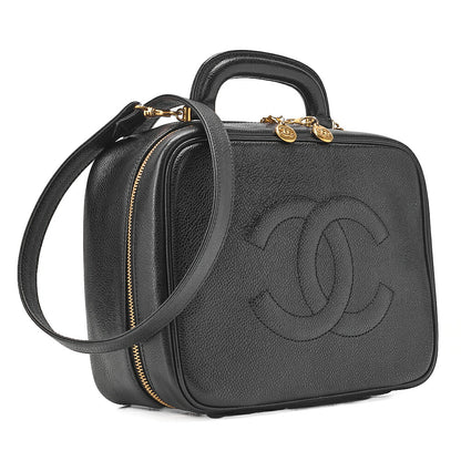 CHANEL Shoulder Bag Coco Mark Vanity 2-way Caviar Skin Black Gold-Tone Hardware, Pre-Owned