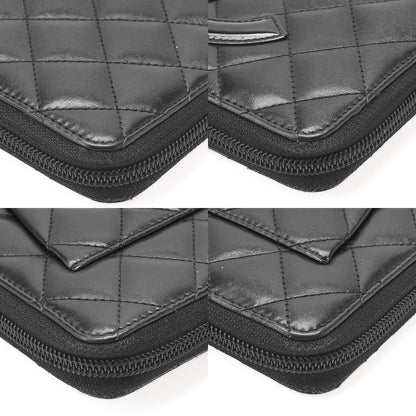 CHANEL Calf Leather x Enamel Kanbon Line Matelasse Round Long Wallet Organizer Black Silver-Tone Hardware, Pre-Owned
