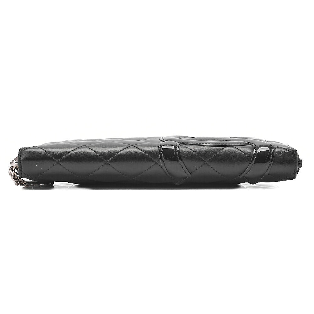 CHANEL Calf Leather x Enamel Kanbon Line Matelasse Round Long Wallet Organizer Black Silver-Tone Hardware, Pre-Owned