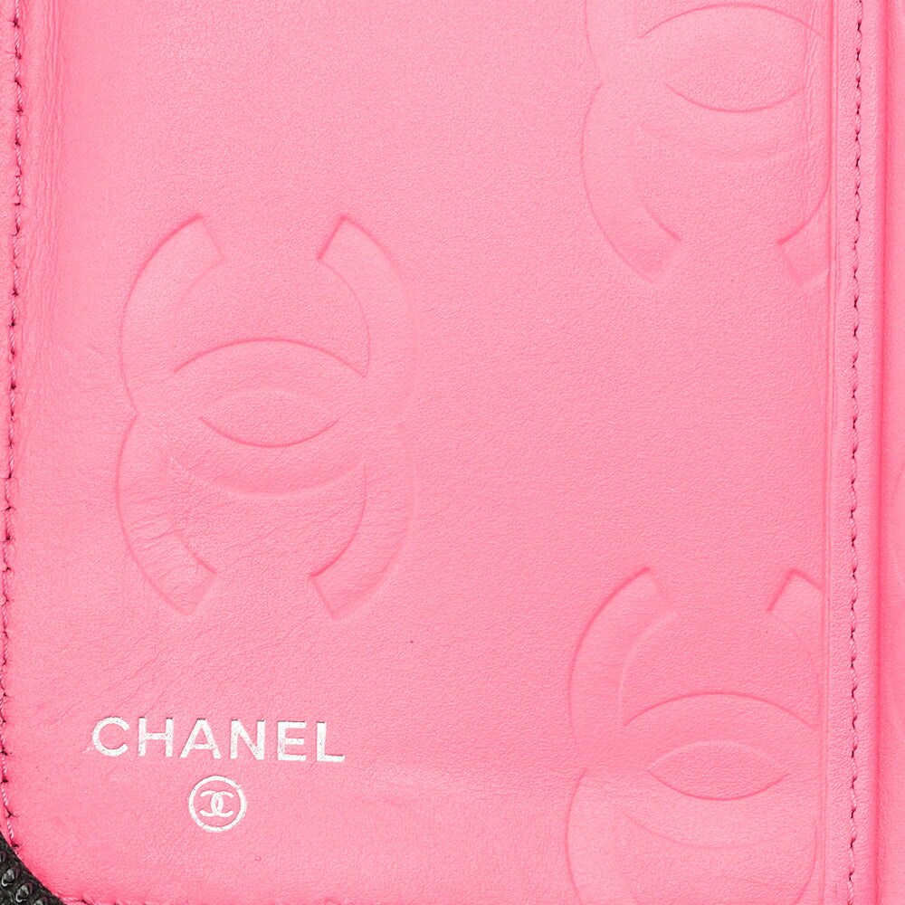 CHANEL Calf Leather x Enamel Kanbon Line Matelasse Round Long Wallet Organizer Black Silver-Tone Hardware, Pre-Owned