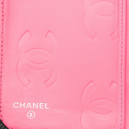 CHANEL Calf Leather x Enamel Kanbon Line Matelasse Round Long Wallet Organizer Black Silver-Tone Hardware, Pre-Owned