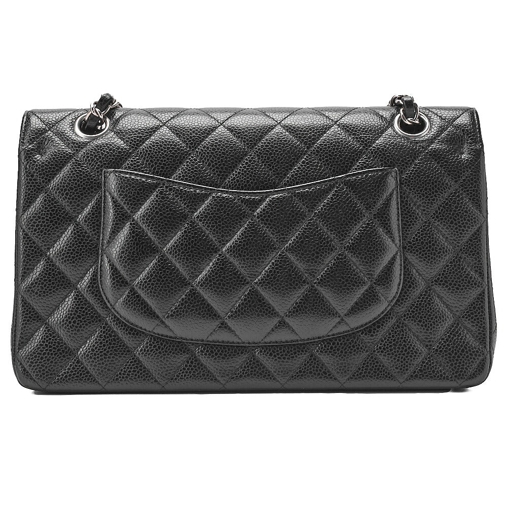 CHANEL Caviar Skin Matelasse Double Flap 25cm Chain Shoulder Black Silver-Tone Hardware, Pre-Owned