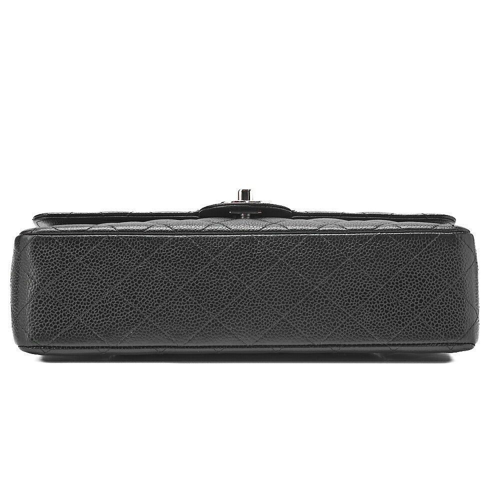 CHANEL Caviar Skin Matelasse Double Flap 25cm Chain Shoulder Black Silver-Tone Hardware, Pre-Owned