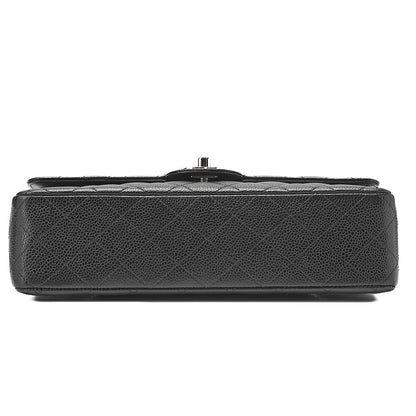 CHANEL Caviar Skin Matelasse Double Flap 25cm Chain Shoulder Black Silver-Tone Hardware, Pre-Owned