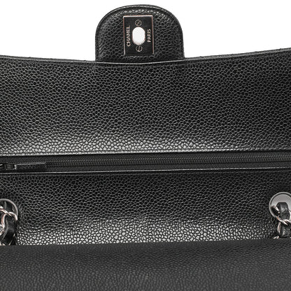 CHANEL Caviar Skin Matelasse Double Flap 25cm Chain Shoulder Black Silver-Tone Hardware, Pre-Owned