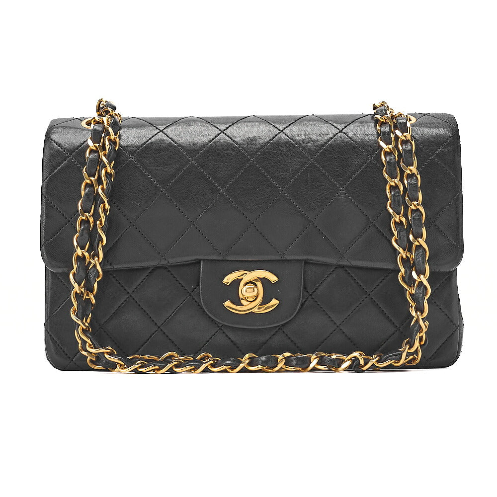 CHANEL Matelasse Double Flap 23cm Chain Shoulder Lambskin Black Gold-Tone Hardware, Pre-Owned