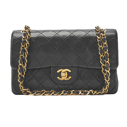 CHANEL Matelasse Double Flap 23cm Chain Shoulder Lambskin Black Gold-Tone Hardware, Pre-Owned