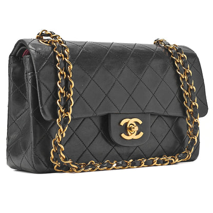 CHANEL Matelasse Double Flap 23cm Chain Shoulder Lambskin Black Gold-Tone Hardware, Pre-Owned