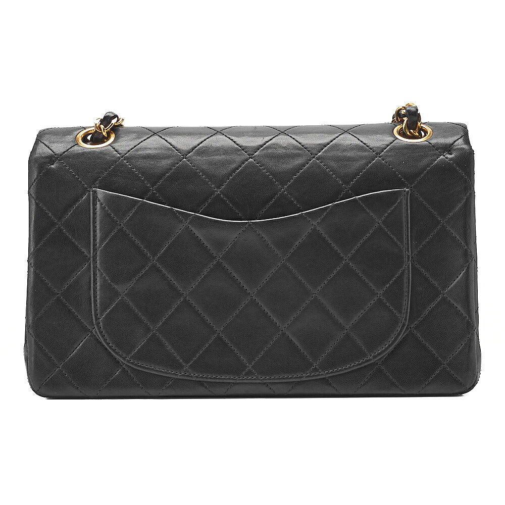CHANEL Matelasse Double Flap 23cm Chain Shoulder Lambskin Black Gold-Tone Hardware, Pre-Owned