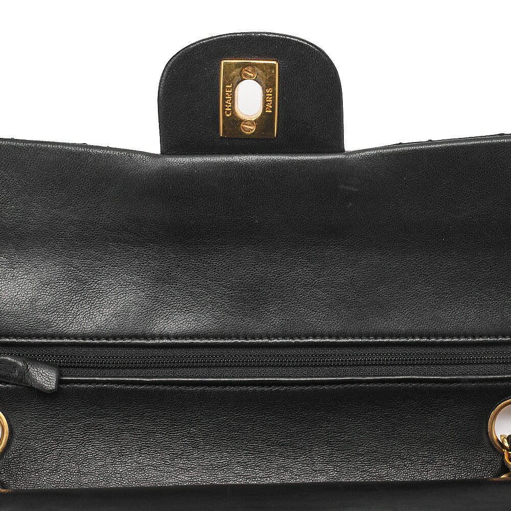 CHANEL Matelasse Double Flap 23cm Chain Shoulder Lambskin Black Gold-Tone Hardware, Pre-Owned