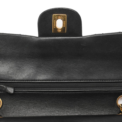 CHANEL Matelasse Double Flap 23cm Chain Shoulder Lambskin Black Gold-Tone Hardware, Pre-Owned