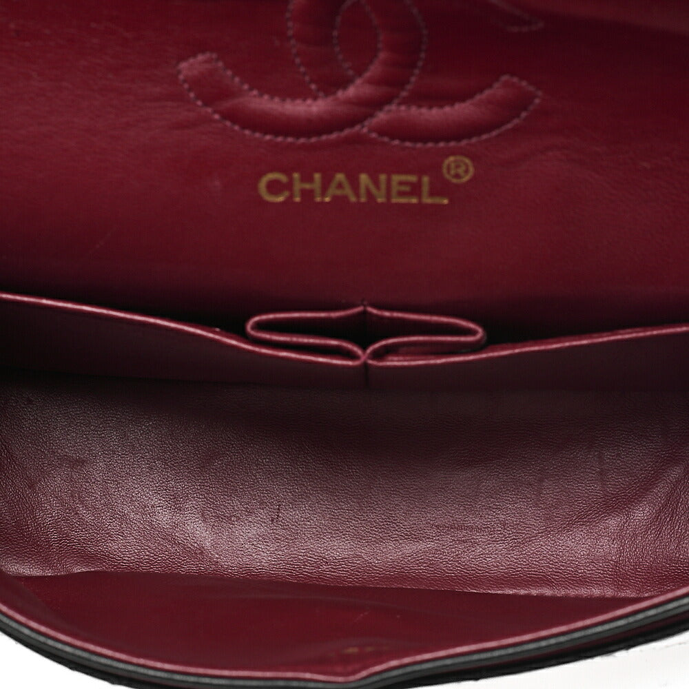 CHANEL Matelasse Double Flap 23cm Chain Shoulder Lambskin Black Gold-Tone Hardware, Pre-Owned