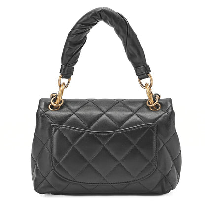 CHANEL Lambskin Mini Matelasse Single Flap 2-Way Chain Shoulder Black Gold-Tone Hardware, Pre-Owned