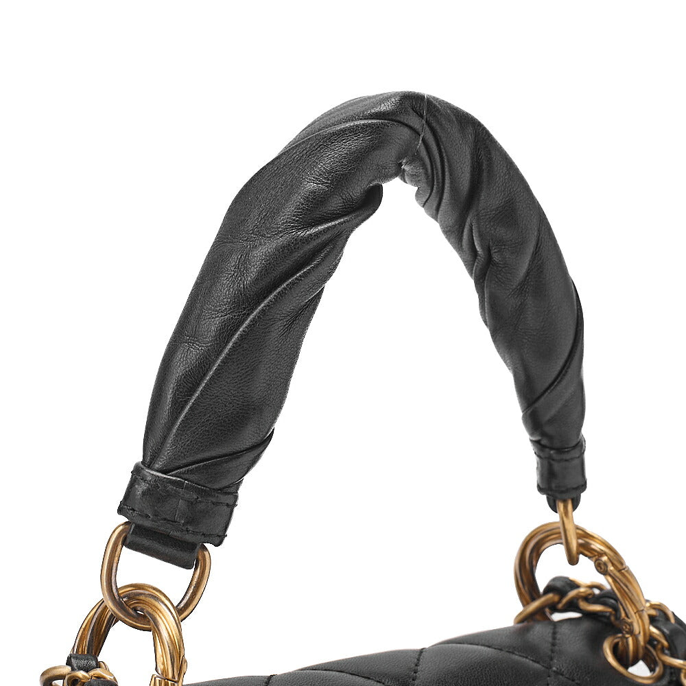 CHANEL Lambskin Mini Matelasse Single Flap 2-Way Chain Shoulder Black Gold-Tone Hardware, Pre-Owned
