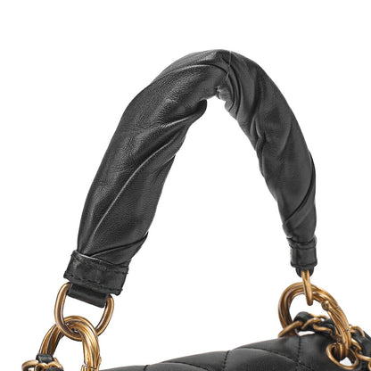 CHANEL Lambskin Mini Matelasse Single Flap 2-Way Chain Shoulder Black Gold-Tone Hardware, Pre-Owned