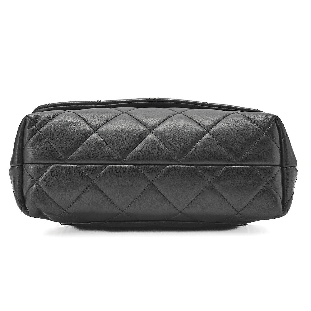 CHANEL Lambskin Mini Matelasse Single Flap 2-Way Chain Shoulder Black Gold-Tone Hardware, Pre-Owned