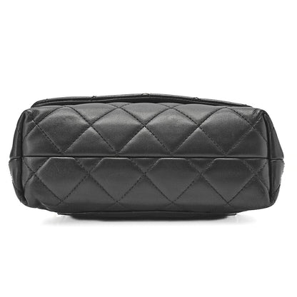 CHANEL Lambskin Mini Matelasse Single Flap 2-Way Chain Shoulder Black Gold-Tone Hardware, Pre-Owned