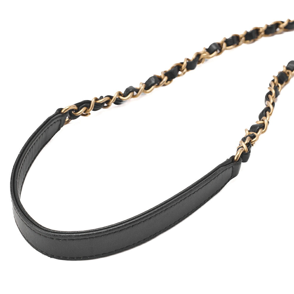 CHANEL Lambskin Mini Matelasse Single Flap 2-Way Chain Shoulder Black Gold-Tone Hardware, Pre-Owned