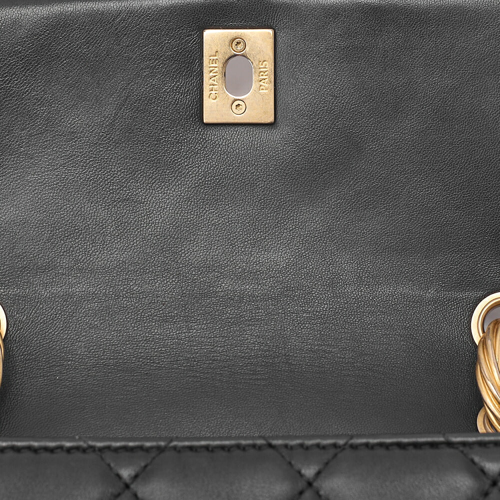 CHANEL Lambskin Mini Matelasse Single Flap 2-Way Chain Shoulder Black Gold-Tone Hardware, Pre-Owned