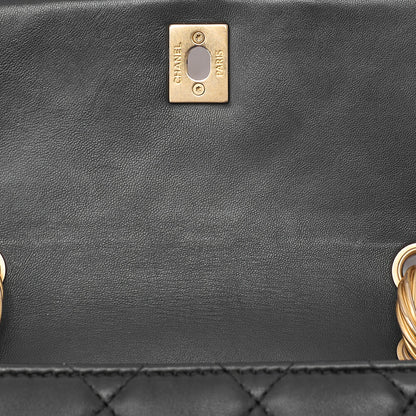 CHANEL Lambskin Mini Matelasse Single Flap 2-Way Chain Shoulder Black Gold-Tone Hardware, Pre-Owned