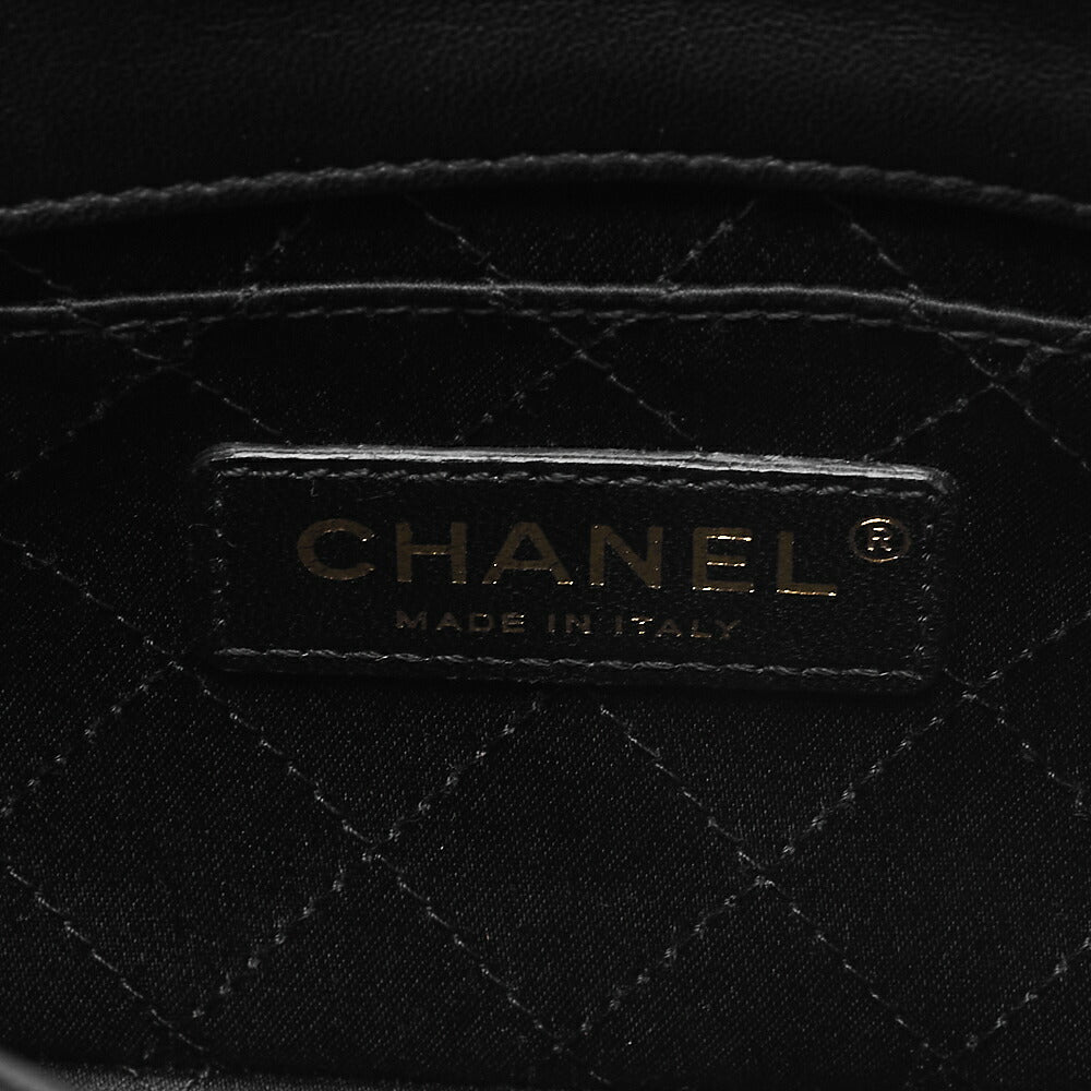 CHANEL Lambskin Mini Matelasse Single Flap 2-Way Chain Shoulder Black Gold-Tone Hardware, Pre-Owned