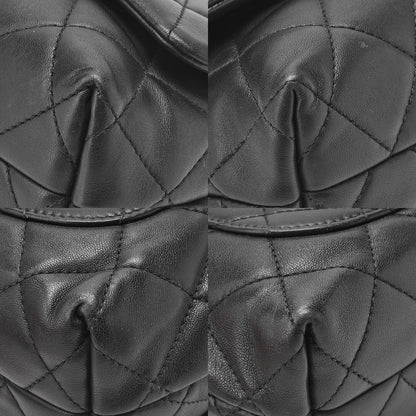 CHANEL Lambskin Mini Matelasse Single Flap 2-Way Chain Shoulder Black Gold-Tone Hardware, Pre-Owned