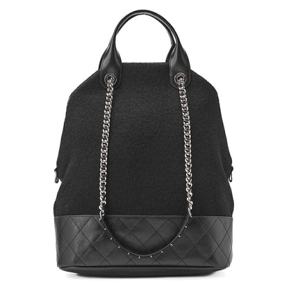 CHANEL Matelasse Wool x Calfskin 2-Way Handbag Black x Red Silver-Tone Hardware, Pre-Owned