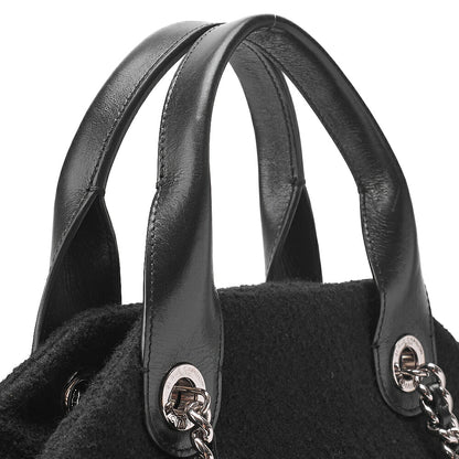 CHANEL Matelasse Wool x Calfskin 2-Way Handbag Black x Red Silver-Tone Hardware, Pre-Owned