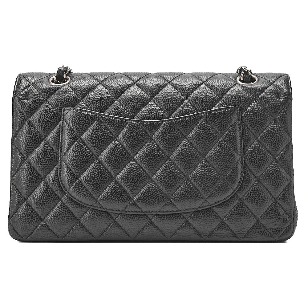 CHANEL Caviar Skin Matelasse Double Flap 25cm Chain Shoulder Black Silver-Tone Hardware, Pre-Owned
