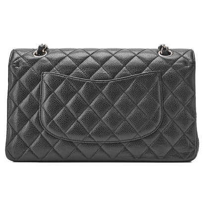 CHANEL Caviar Skin Matelasse Double Flap 25cm Chain Shoulder Black Silver-Tone Hardware, Pre-Owned
