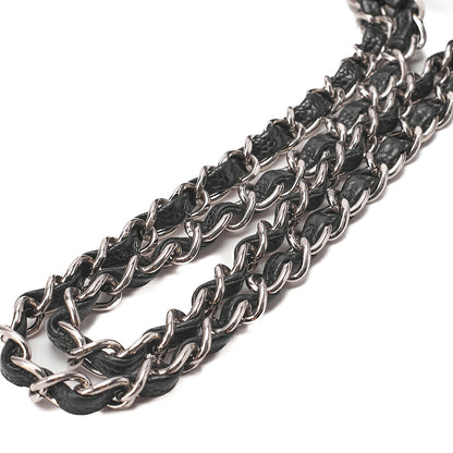 CHANEL Caviar Skin Matelasse Double Flap 25cm Chain Shoulder Black Silver-Tone Hardware, Pre-Owned