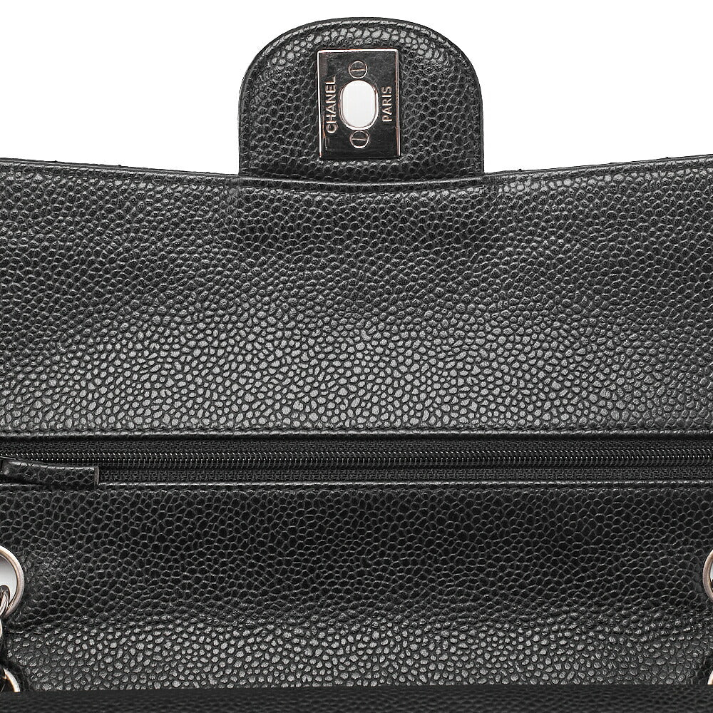 CHANEL Caviar Skin Matelasse Double Flap 25cm Chain Shoulder Black Silver-Tone Hardware, Pre-Owned