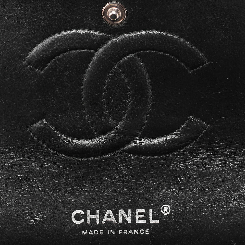 CHANEL Caviar Skin Matelasse Double Flap 25cm Chain Shoulder Black Silver-Tone Hardware, Pre-Owned
