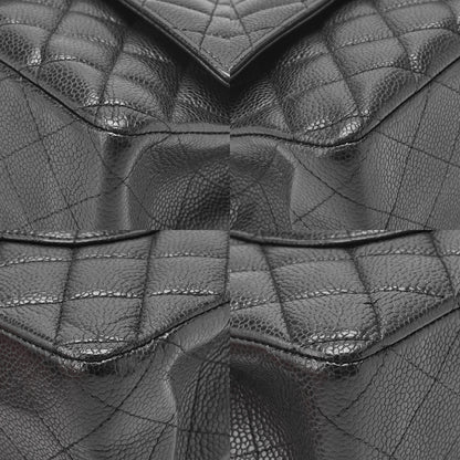 CHANEL Caviar Skin Matelasse Double Flap 25cm Chain Shoulder Black Silver-Tone Hardware, Pre-Owned