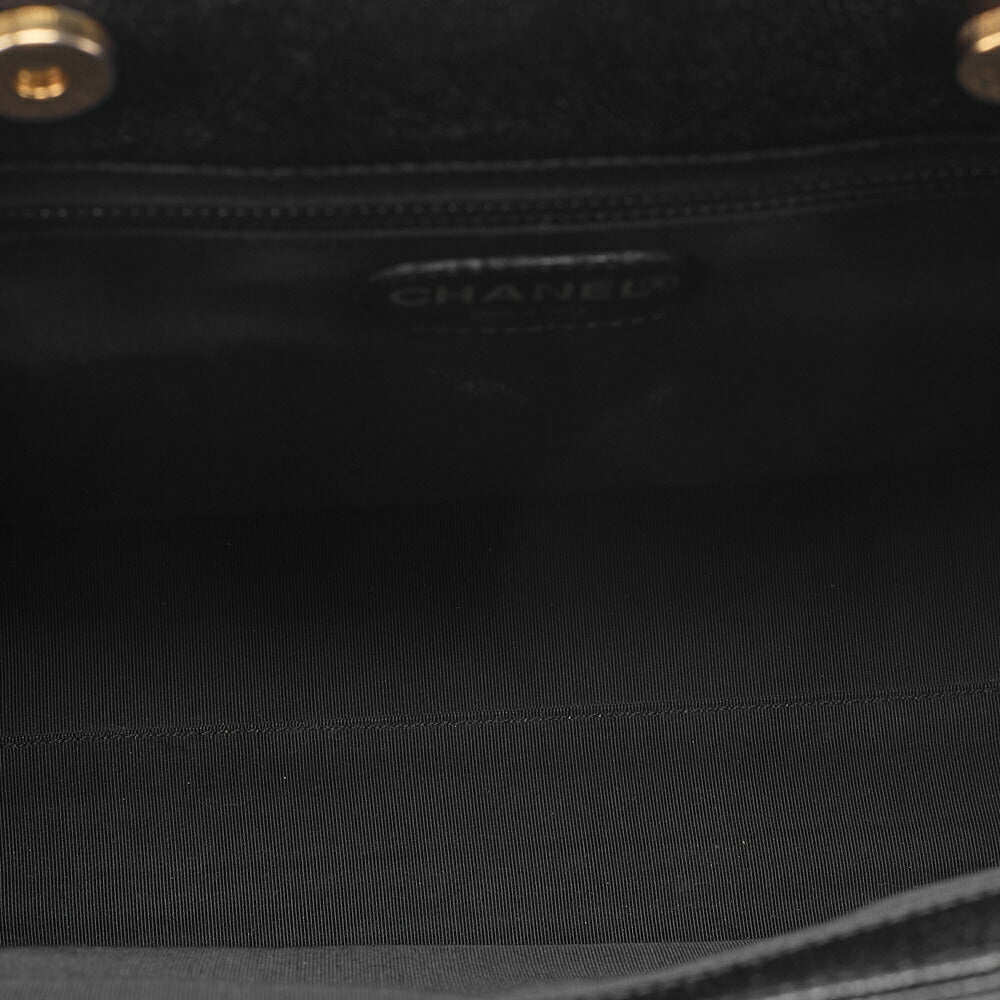 CHANEL Tote Bag Logo Mark Caviar Skin Black Gold-Tone Hardware, Pre-Owned