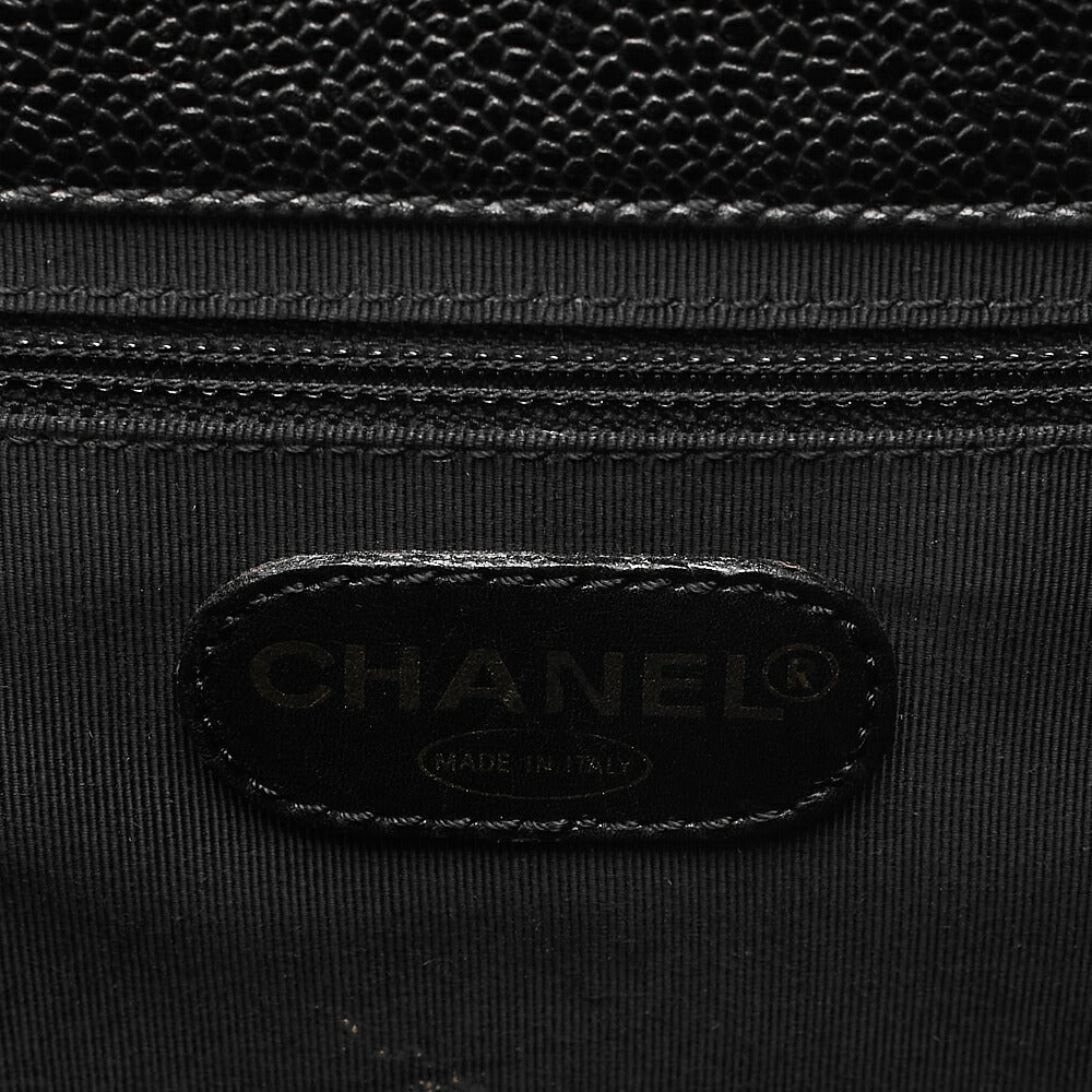 CHANEL Tote Bag Logo Mark Caviar Skin Black Gold-Tone Hardware, Pre-Owned